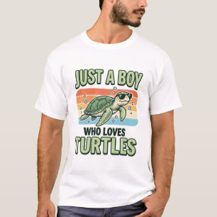 Junge, der Schildkröten liebt Vintage-Stich-Design T-Shirt