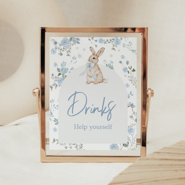 Junge ein paar sonnige Baby-Duschgetränke Poster (Blue Some Bunny Baby Shower Drinks Sign)