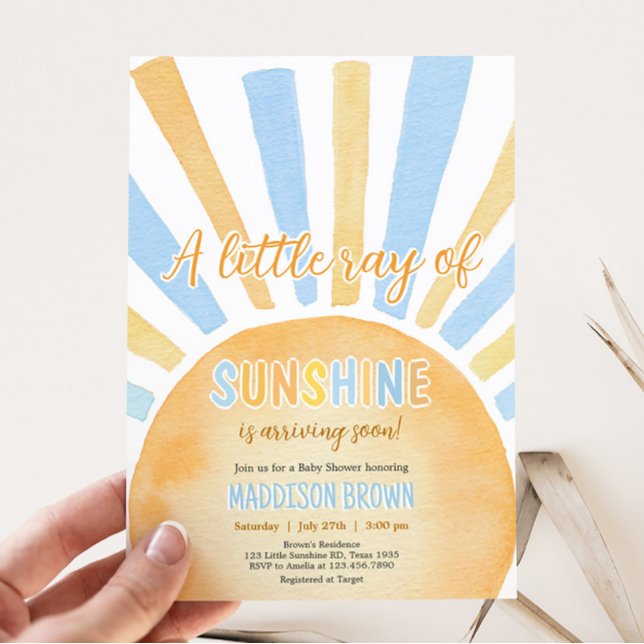 Junge ein wenig Ray von Sunshine Baby Dusche Einladung (Blue Boho Sunshine Baby Shower Invitation)