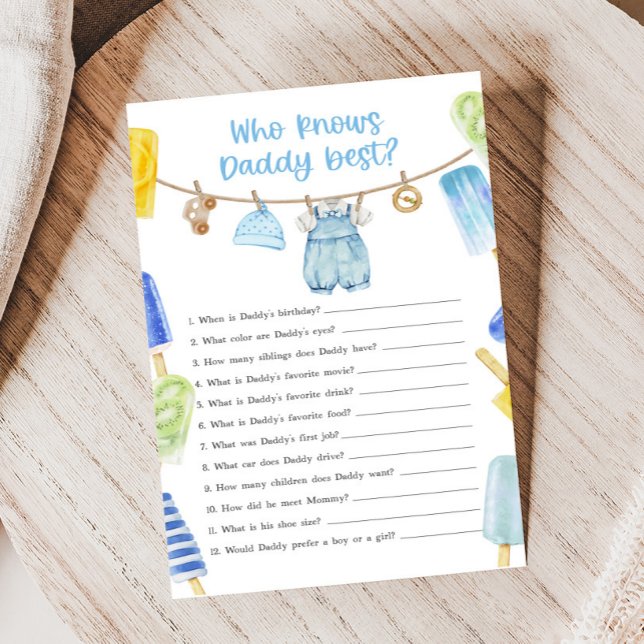 Junge Eis-am-Stiel-Baby-Party Wer kennt Daddy-Spie (Ready to Pop Popsicle Baby Shower Game)
