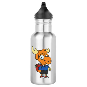 Junge Elche mit Rucksack  Rückenfarbe Edelstahlflasche