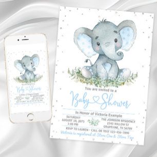 Junge-Elefanten-Glitzer-Baby-Shower-Einladung Einladung