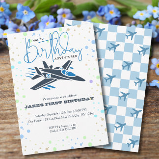 Junge erste Geburtstag Jet Fighter Flugzeug Blue W Einladung