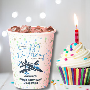 Junge erste Geburtstag Jet Fighter Flugzeug Blue W Pappbecher