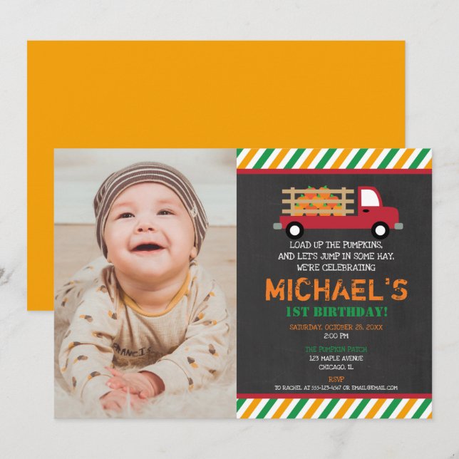 Junge Erste Geburtstagskürbis Einladung (Vorne/Hinten)