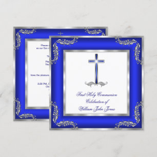 Junge Erste Heilige Kommunion Royal Blue Silver Wh Einladung
