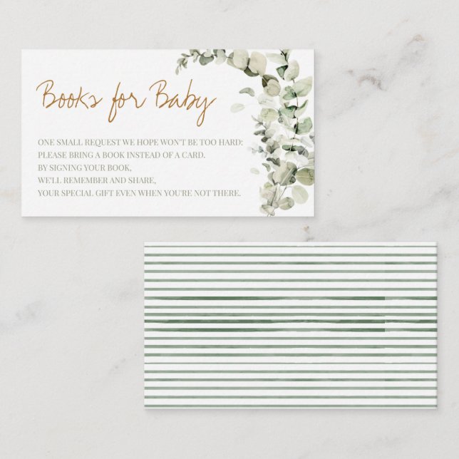 Junge Eucalyptus Boho Minimalistische Bücher für B Begleitkarte (Vorne/Hinten)