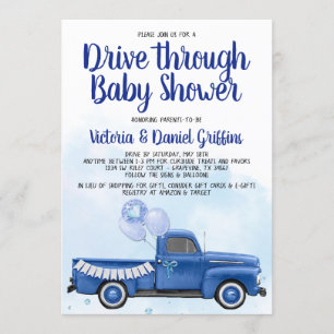 Junge fahren durch den Covid Baby Dusche LKW Einladung