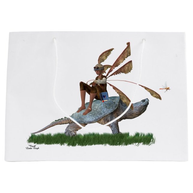 Junge Fairy reiten auf Schildkrötengeschenktasche Große Geschenktüte (Vorderseite)