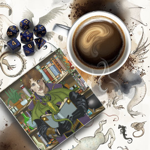 Junge Fantasy-Bibliotheksbücher des Zauberers Drac Glasuntersetzer