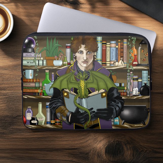 Junge Fantasy-Bibliotheksbücher des Zauberers Drac Laptopschutzhülle (Von Creator hochgeladen)
