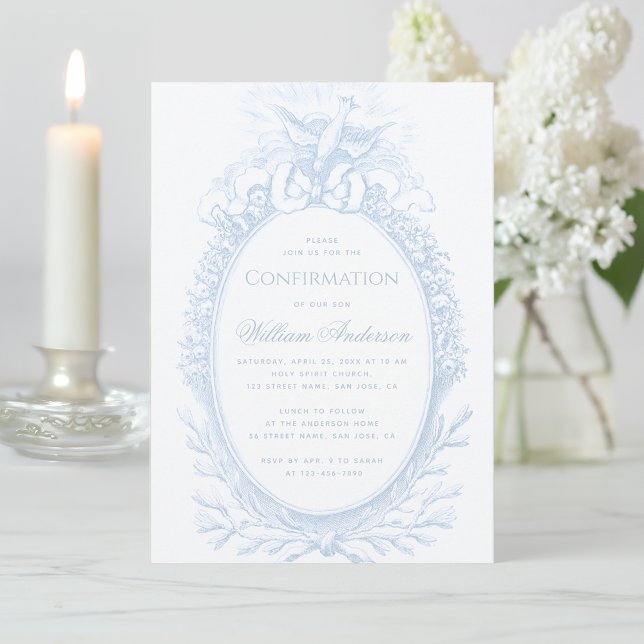 Junge Firmung Blau Heiliger Geist Taube Vintage Einladung (Von Creator hochgeladen)