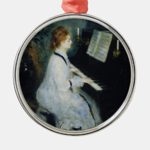 Junge Frau am Klavier von Renoir Silbernes Ornament