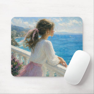 Junge Frau auf einem Meeresbalkon Impressionismus Mousepad