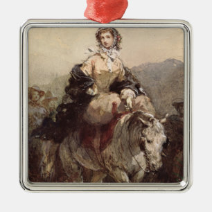 Junge Frau auf einem Pferd Silbernes Ornament