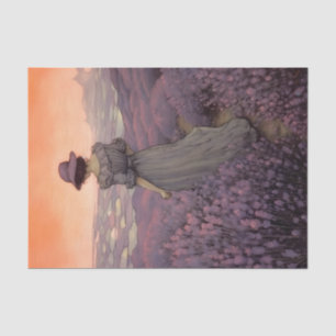 Junge Frau auf einem violetten Lavendelfeld Kunst Seidenpapier