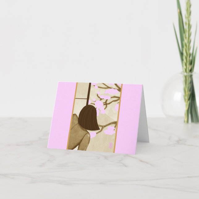 Junge Frau auf Shoji Screen SPRING Blank Note Karte (Vorderseite)