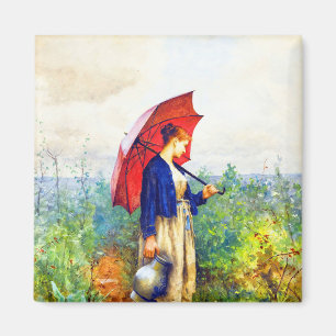 Junge Frau beim Stricken von Daniel Ridgway Knight Magnet