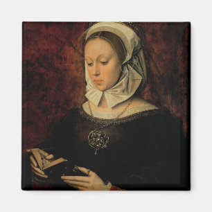 Junge Frau, die ein Buch der Stunden (Öl, liest Magnet