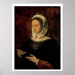 Junge Frau, die ein Buch der Stunden (Öl, liest Poster