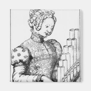 Junge Frau, die ein Portative Organ spielt Magnet