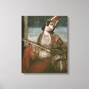 Junge Frau, die eine Gitarre spielt Leinwanddruck