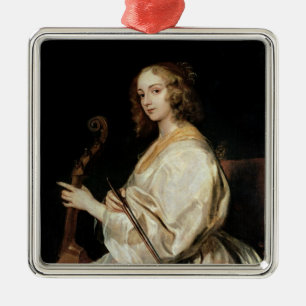 Junge Frau, die eine Viola-DA-Gambe spielt Silbernes Ornament