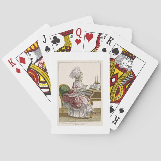 Junge Frau, die Musik an ihrem Cembalo, Winkel des Spielkarten (Rückseite)