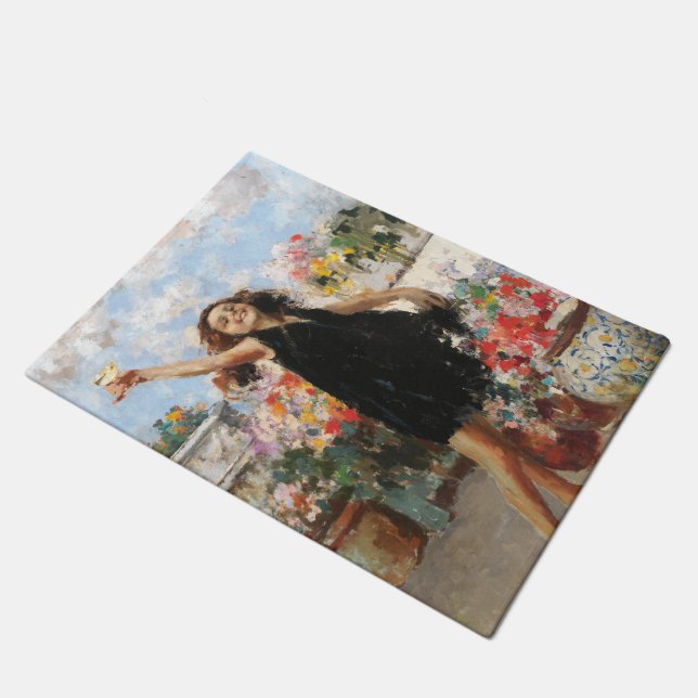 Junge Frau feiert Sieg (Vincenzo Irolli) Fußmatte (Schrägansicht)