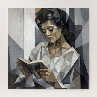 Junge Frau liest ein Buch Kubistische Kunstform