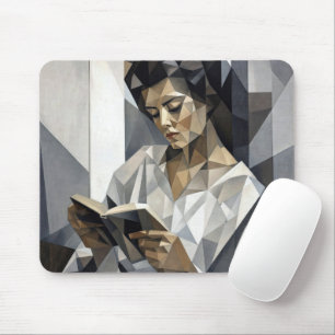 Junge Frau liest ein Buch Kubistische Kunstform Mousepad