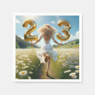 Junge Frau mit Balloons zum 23. Geburtstag Serviette