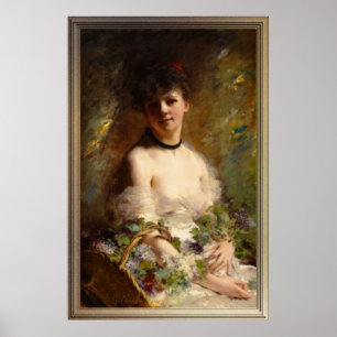 Junge Frau mit Blume Basket Poster