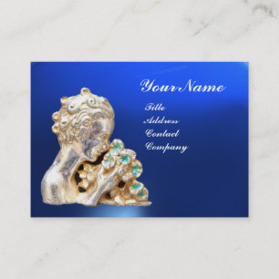 JUNGE FRAU MIT BLUMENMONOGRAMM Gold, Blau Visitenkarte