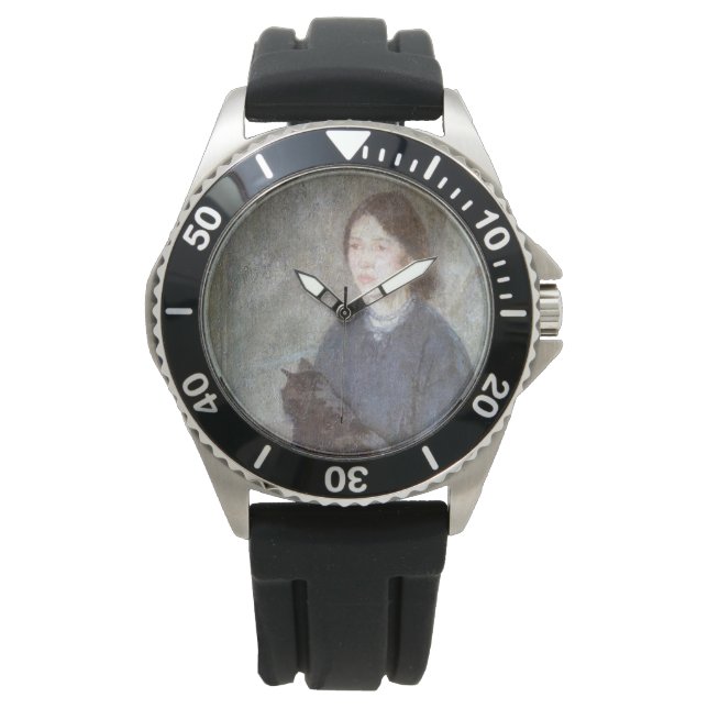 Junge Frau mit einer schwarzen Katze (von Gwen Joh Armbanduhr (Vorderseite)