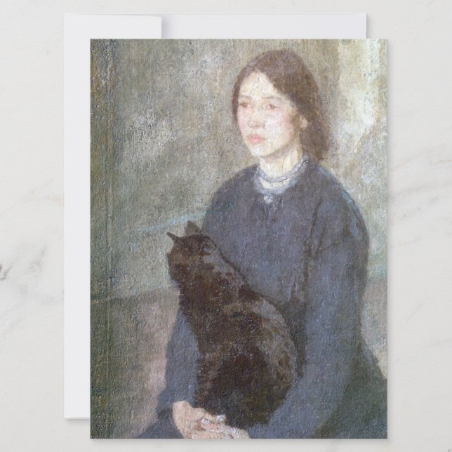 Junge Frau mit einer schwarzen Katze (von Gwen Joh Karte (Vorderseite)