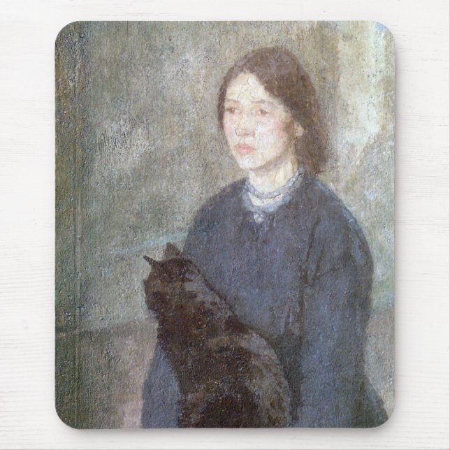 Junge Frau mit einer schwarzen Katze (von Gwen Joh Mousepad (Vorne)