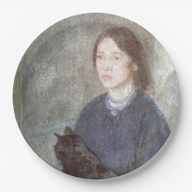 Junge Frau mit einer schwarzen Katze (von Gwen Joh Pappteller (Vorderseite)