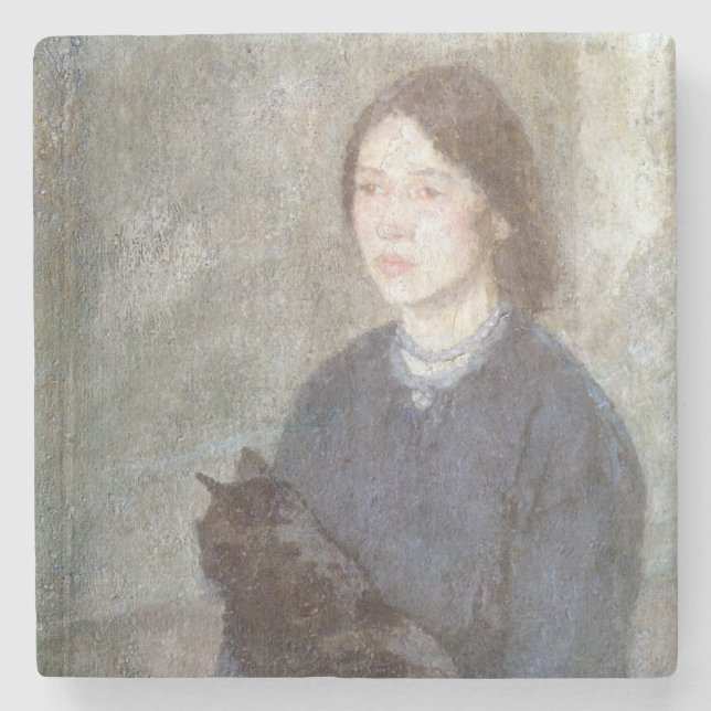 Junge Frau mit einer schwarzen Katze (von Gwen Joh Steinuntersetzer (Vorderseite)