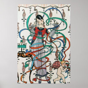 JUNGE FRAU MIT FARBENFROHEM BAND WIRBELT UND CUPID POSTER