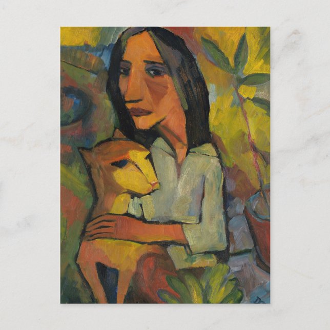 Junge Frau mit Katze von Dorothea Maetzel-Johannse Postkarte (Vorderseite)
