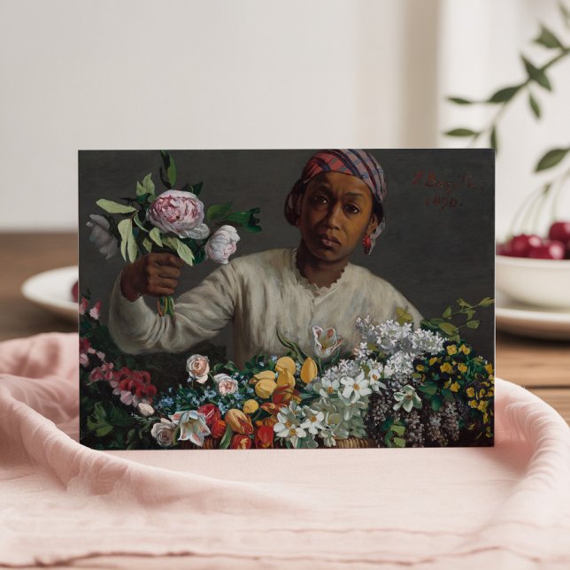 Junge Frau mit Peonies | Fré dé Bazille Card Karte (Von Creator hochgeladen)