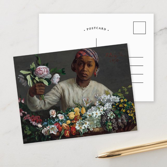 Junge Frau mit Peonies | Fré dé Bazille Postkarte (Von Creator hochgeladen)