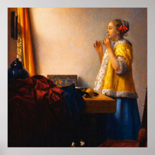 Junge Frau mit Perlenhalskette von Vermeer Poster