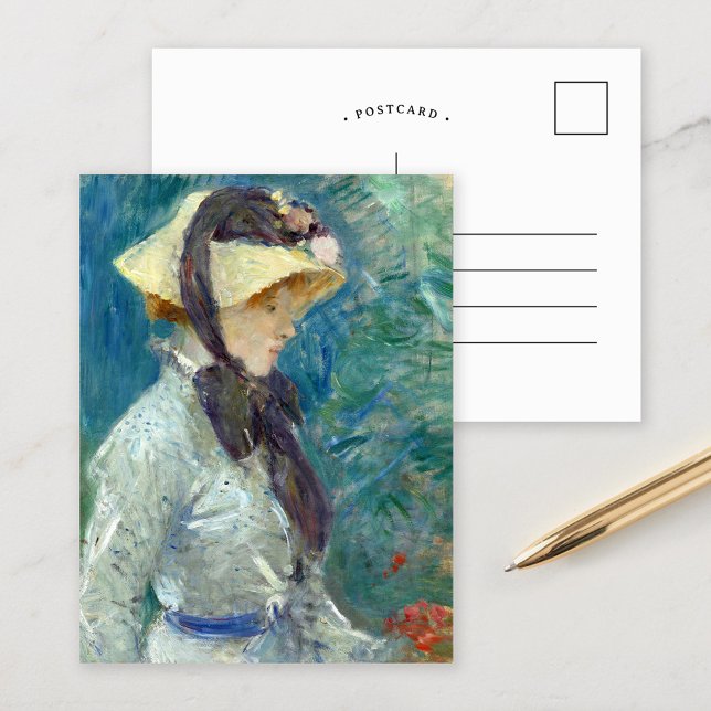 Junge Frau mit Strohhut | Berthe Morisot Postkarte (Von Creator hochgeladen)