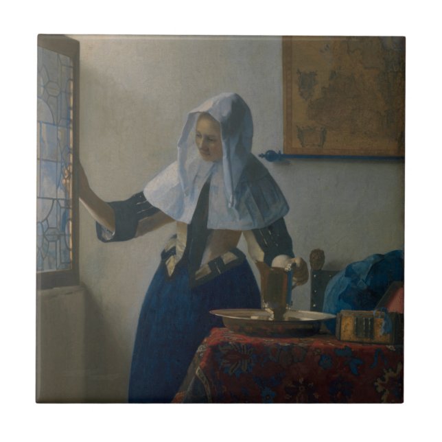 Junge Frau mit Wasserpfeifer Vermeer Art Puzzle Fliese (Vorderseite)