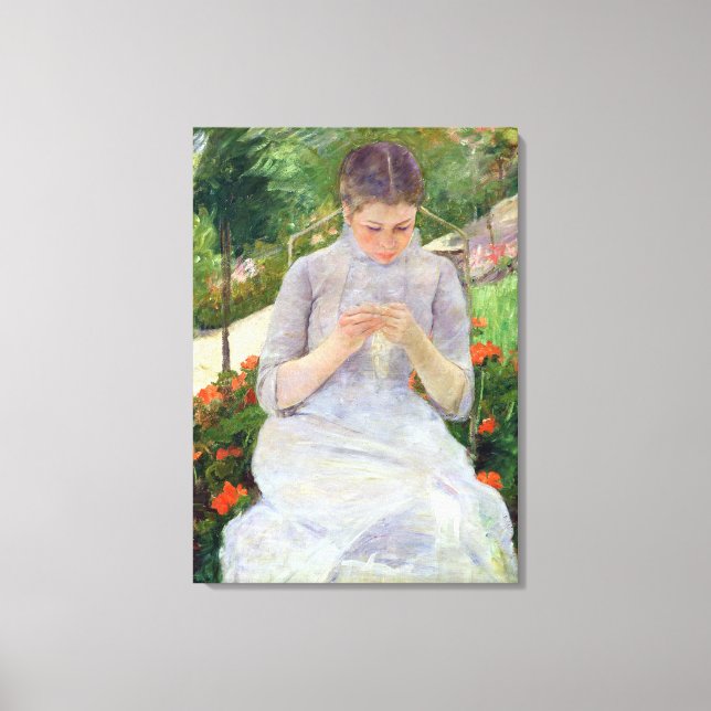 Junge Frau Nähen im Garten, c.1880-82 Leinwanddruck (Vorderseite)