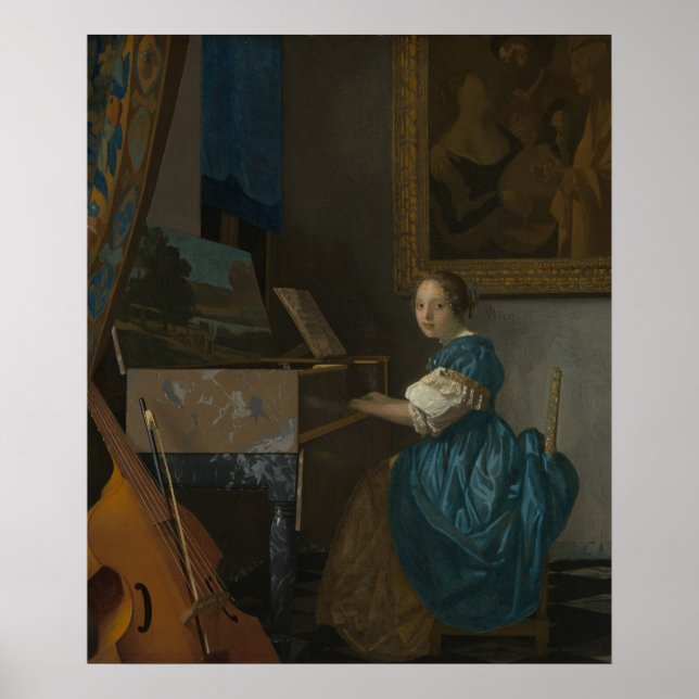 Junge Frau sitzt auf einer Jungfrau Poster (Vorne)