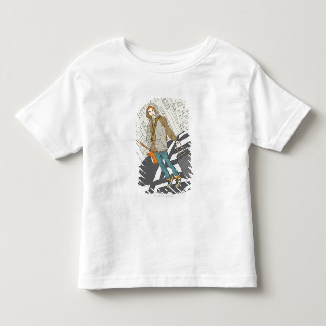 Junge Frau stehend mit Gepäck Kleinkind T-shirt (Vorderseite)