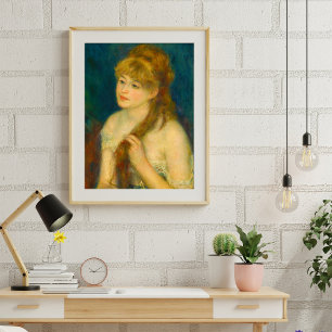 Junge Frau von Renoir über ihr Haar Poster